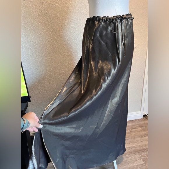 Vintage Jessica McClintock Collections Satin Metallic Black/Green Skirt sz 4 - Picture 2 of 7